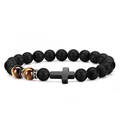 Matte black agate beaded bracelet with tiger eye stones and a black cross charm - Matte Black Cross