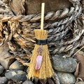Mini wicca straw broom car charm with pink crystal and pentagram metal pendant - Pentagram with Pink Crystal