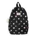 Cute black strawberry backpack for girls with purple patterns and plush keychain accessory - Black