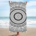 Large double-sided microfiber beach towel with black and white mandala geometric pattern - B19-Black and White Mandala Geometric
