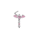 Piercing de nez en L argenté avec ailes de chauve-souris roses, cœur et croix pendante - Clou de nez argent chauve-souris cœur rose