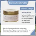 Woody scented candle in golden metal tin, Sea Salt and Sage fragrance, 80g soy wax - Sea Salt & Sage / 80g