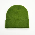 Zweilagige grüne Strickmütze mit Umschlag für Damen und Herren für den Winter - Armeegrün