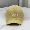 Detail of khaki distressed baseball cap featuring 3D letter embroidery and torn edges - One Size (54-60cm) / Khaki