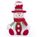 Pot à bonbons bonhomme de neige en peluche avec bonnet rayé rouge et écharpe tricotée - Bonhomme de neige moyen