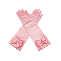 Gants longs en satin rose pour filles avec nœud élégant et strass brillant - Rose
