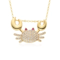 Gold-plated crab pendant necklace with micro-paved white zircons and red gemstone eyes - Red-eyed Crab