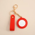 Red PU leather heart mirror keychain with gold hardware and wrist strap for handbags - Round Mirror / Red