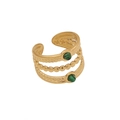 Golden multi-layer open ring featuring green malachite stones and textured metal bands - Multi-layer Double Green Stones (6#)