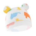 Bonnet blanc pour nouveau-né avec silhouettes d'animaux colorées et petites oreilles - Bonnet Éléphant Bleu Avec Oreilles