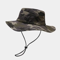 Detail of camouflage sun hat featuring side mountain embroidery and metal ventilation eyelets - M (56-59cm) / Purple Camo