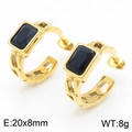 Gold C-shaped stainless steel earrings featuring rectangular black zircon stones - Gold Black