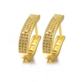 Macro shot of gold-plated hoop earrings with micro-pave cubic zirconia stones - 31-Gold Full Pave C-Shape Huggie / Gold