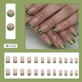 French aurora green press-on nails set with almond shape and glossy metallic finish - W1232 Aurora French