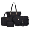 Set da 6 pezzi di borse in pelle nera con trama a litchi e dettagli metallici dorati - Set da 6 pezzi / Nero