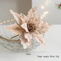 Fiore di Natale in velluto oro champagne 26cm con paillettes lucide e lungo gambo - Champagne