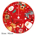 Red 90cm Christmas tree skirt with festive animal cartoon print and Merry Christmas text - Red Animals