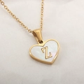 Minimalist heart necklace with white mother of pearl and gold letter Z pendant - Letter Z