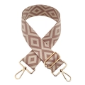 Detail of pink and beige diamond pattern woven strap with gold metal swivel hooks - Beige Nude Pink Khaki