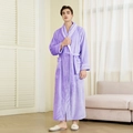 Men's thick purple flannel bathrobe with white piping and shawl collar details - Light Purple-Men
