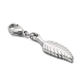 Polished silver wing feather pendant with lobster clasp attachment on white background - Feather Style With Lobster Clasp (KLJ6871-Z)