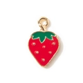 Pendentif fraise mignon en alliage avec émail rouge et vert et finition dorée - Rouge