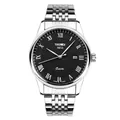 Classic silver stainless steel SKMEI watch with black textured dial and Roman numerals - Silver Case Black Dial Steel Strap (Men)