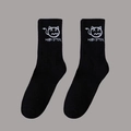 Black mid-calf sports socks with white MONSTER cartoon monster embroidery details - One Size(37-46) / D1 Series-No.02 (Black Monster)