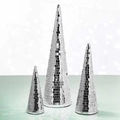 Set di tre coni disco in mosaico di vetro argentato per decorazioni festive - Set da 3 Pezzi per Albero di Natale / Mosaico a Specchio a Cono