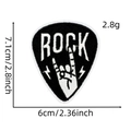 Detail shot of black and white rock music embroidered patch showing dimensions and fabric texture - Rock Hand Gesture Style 1