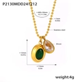 Goldene Edelstahl Kugelkette mit grünem ovalem Stein und Zirkon Tropfenanhänger - Gold Grün Weiß Strass Stil (P2130)