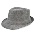 Classic gray linen-textured Panama fedora hat with woven finish and matching band - M (56-58cm) / Gray