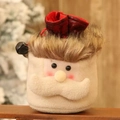 Christmas plush gift bag featuring 3D Santa Claus face with red checkered lining - Faux Leather Santa Apple Bag