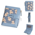 Light blue compact women's wallet featuring cute cartoon teddy bear prints and zip closure - Light Blue