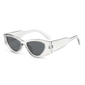 Retro cat-eye sunglasses with thick transparent frames and dark grey lenses in 45-degree view - Translucent Grey Frame Grey Lens