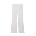 Detalle de pantalones de oficina beige de talle alto con trabillas y tela lisa - XS / Blanco