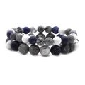 Set de pulseras de cuentas de sodalita azul natural con acabados mate para parejas - Juego de Pulseras 8mm+10mm