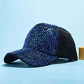 Cappellino da baseball nero alla moda con strass sfumati blu e viola lucidi - Taglia Adulto (Regolabile) / Nero/Zircone Blu