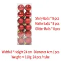24-piece set of red Christmas ball ornaments in shiny, matte, and glitter finishes - 4CM Red (24pcs)