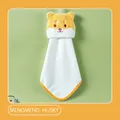 Hanging coral velvet hand towel featuring a yellow and white cartoon husky design - Cute Husky-White
