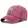 Close-up of vintage washed burgundy baseball cap featuring detailed dwarf embroidery - Adjustable Free Size / Washed Wine Red