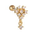 Golden flower cartilage stud earring with cubic zirconia and a screw ball back closure - EGD0982 Gold - Flower Cluster Drop
