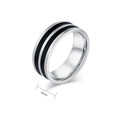 8mm silver titanium steel ring for men and women with black dual enamel stripe design - US 6 / Silver 2-Slot Style (8mm Width)