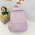 Cute purple canvas backpack for kids featuring a cat embroidery patch and embossed pocket - With Pendant / Purple
