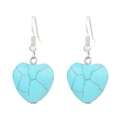 Vintage style heart turquoise earrings with silver metal hooks on a white background - Light Blue Turquoise Heart (10245)