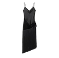 Robe nuisette chic en satin et velours noir avec franges latérales et coupe ajustée - XS / Noir