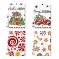 Set of four white cotton Christmas kitchen towels with gingerbread and truck designs - Gingerbread House and Red Truck Style (MJBT66-77) / 4 Pieces/Pack (40*60cm)
