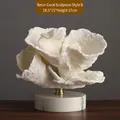 White resin coral sculpture on marble base with gold stand, dimensions 18.5x15x17cm - 7032 Sandstone Coral Ornament - Resin Base