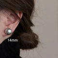 French vintage 14mm silver ball stud earrings for casual daily wear on model - Grey-14mm