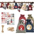 Calendario dell'Avvento con 24 sacchetti di lino e clip in legno natalizie - Calendario dell'Avvento Stile 1